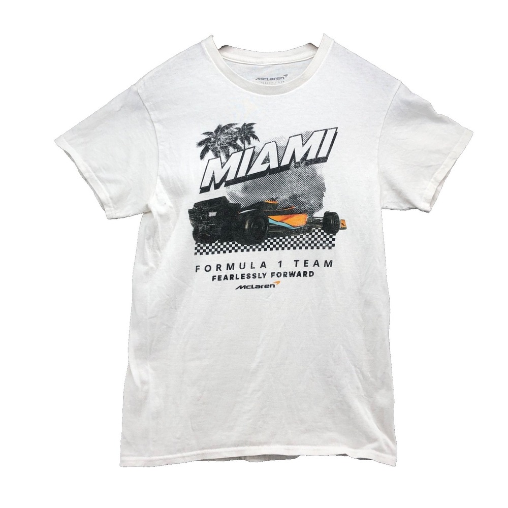 McLaren Formula 1 Team Miami Graphic Racing T Shirt Mens Small White Crew Neck
